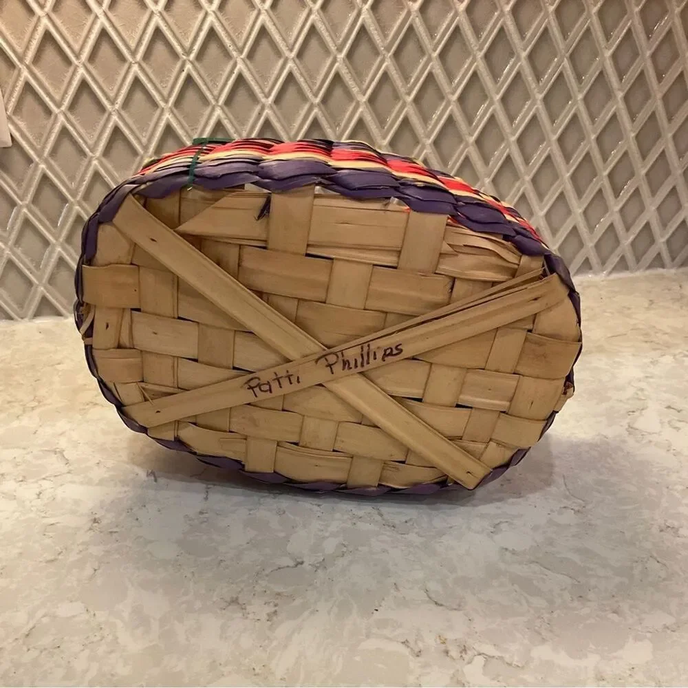 Vintage 60s Hand Crafted 3-color Wicker Basket
